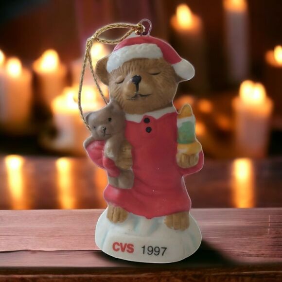 Vintage CVS Traditions Ceramic Ornament Teddy Bear Christmas 1997 Xmas Holiday - Picture 11 of 12